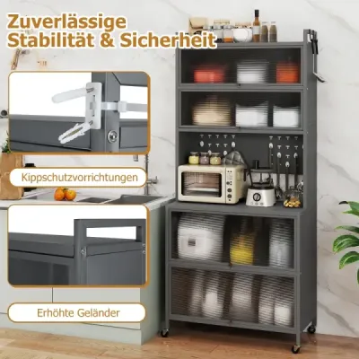 dulap bucatarie cu 6 nivele de dulap tip bufet cu usi pliante raft Zona de lucru cu microunde Gri