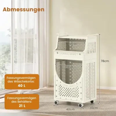 Carucior de rufe 3 etape sac de rufe pliabil cu role reglabile coş 6 cârlige