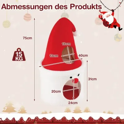 Crăciun Copac cu zona de dormit 75 cm modern turn de pisica dulce cu capitonat zona de sus culcat roșu