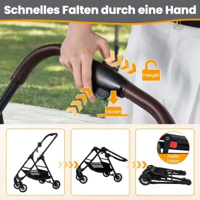 3 în 1 buggy pentru animale de companie cu transportor detașabil & reglabil acoperiș câine buggy gri