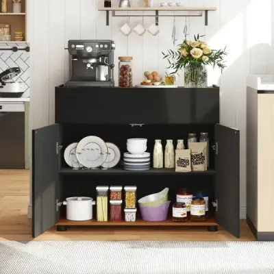Sideboard bufet dulap cu camera de depozitare din lemn canapea masă stație de cafea cu 1 sertar și 2 uși negre