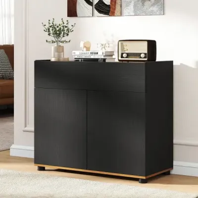 Sideboard bufet dulap cu camera de depozitare din lemn canapea masă stație de cafea cu 1 sertar și 2 uși negre