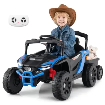 Tractor pentru copii 12V cu Remorcă detașabilă și telecomanda pentru părinți Electric UTV Blue
