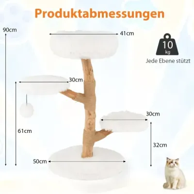90 cm mare zgarieturi copac pisica turn din lemn masiv de pere cu platforma de vizualizare alb
