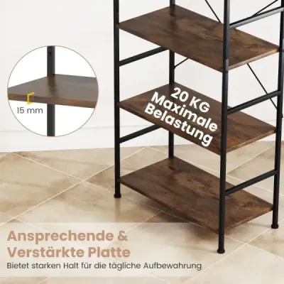 Librărie în 5 etape 160 cm Stand raft cu partiție deschisă & cadru metalic Rustic Brown