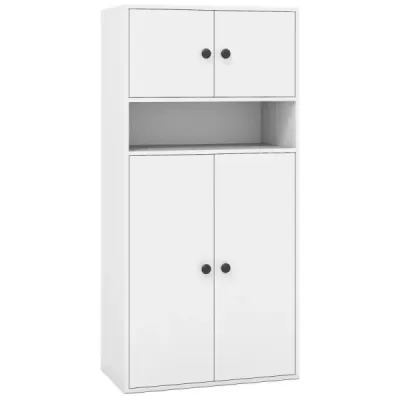 111 cm Librărie înaltă cu 4 uşi 4 etaje organizator depozitare cu raft alb reglabil