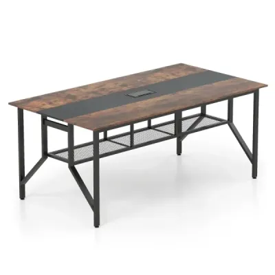 180 cm Masa de conferinte masa de intalnire dreptunghiulara cu plasa raft & cablu Bushing Rustic Brown