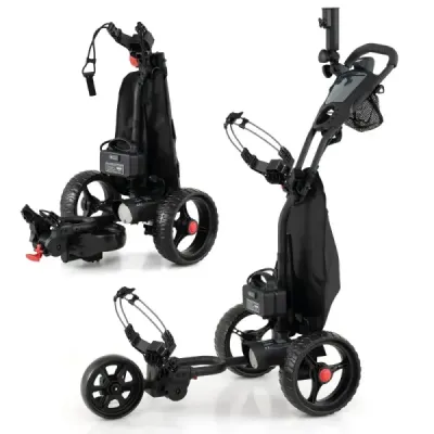 Cărucior electric de golf cu mâner reglabil și setări de viteză 3 roți de golf negru