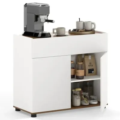 Sideboard Bufet Bowl cu stație de cafea din lemn masă cu 1 sertar și 2 uși albe