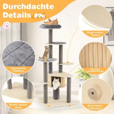 172 cm mare copac zgarieturi multi-store copac pisica cu confortabil căptușit platforma de sus a scaunului gri