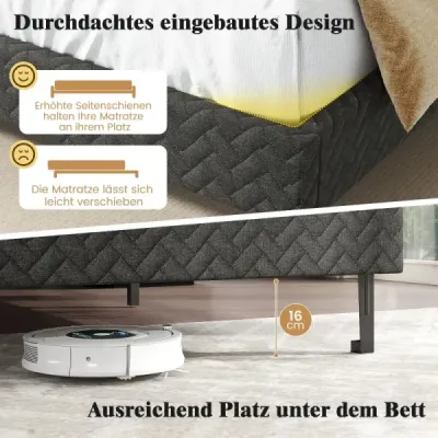 140 x 200 cm Cadru pat catifea cu inaltime reglabila casca Chevron cadru pat captusit gri