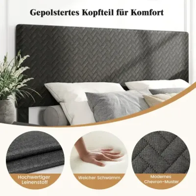 140 x 200 cm Cadru pat catifea cu inaltime reglabila casca Chevron cadru pat captusit gri