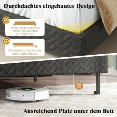 160 x 200 cm Cadru pat catifea cu inaltime reglabila casca Chevron cadru pat captusit gri