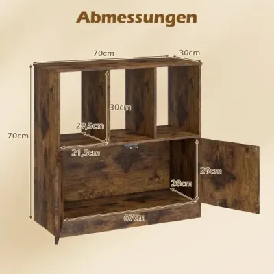 Librărie 3 etaje cu 2 uși Raft de zaruri cu compartimente deschise & Bookcase Brown