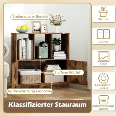 Librărie 3 etaje cu 2 uși Raft de zaruri cu compartimente deschise & Bookcase Brown