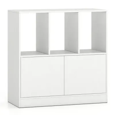 Librărie 3 etaje cu 2 uși Raft de zaruri cu compartimente deschise & Bookcase alb