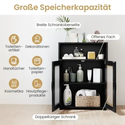 Dulap baie cu 2 usi si raft reglabil 3 trepte Cabinet baie independent Negru