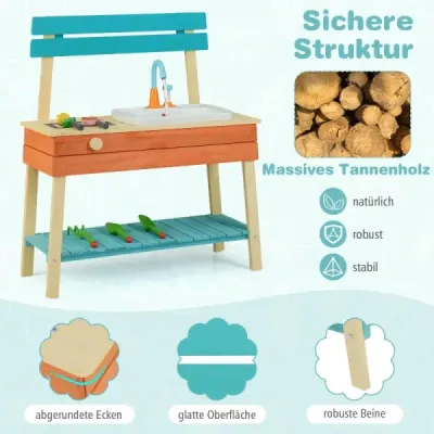 Copii Joacă Bucătărie din lemn Set de bucătărie pentru copii cu alimente Spikes din lemn grillrost albastru