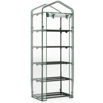 Mini Casa ţesută cu 5 nivele Rafturi & PE Copertă & Ușă de fermoar rollable alb
