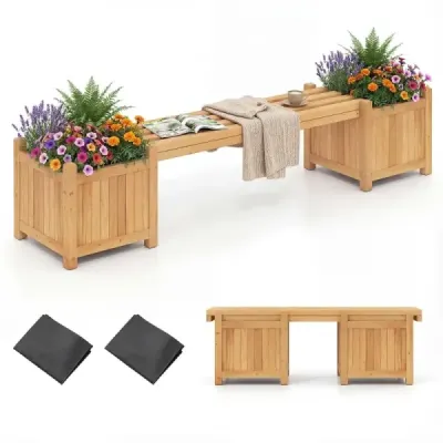 Banc din lemn masiv cu 2 cutii de plante laterale cutie de flori cu bancheta din gradina