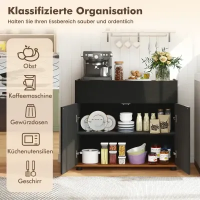Sideboard bufet dulap cu camera de depozitare din lemn canapea masă stație de cafea cu 1 sertar și 2 uși negre