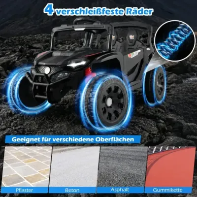 Tractor pentru copii 12V cu Remorcă detașabilă & Telecomanda părinte Electric UTV Negru