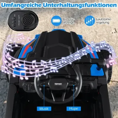 Tractor pentru copii 12V cu Remorcă detașabilă și telecomanda pentru părinți Electric UTV Blue