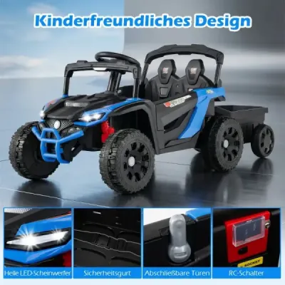 Tractor pentru copii 12V cu Remorcă detașabilă și telecomanda pentru părinți Electric UTV Blue