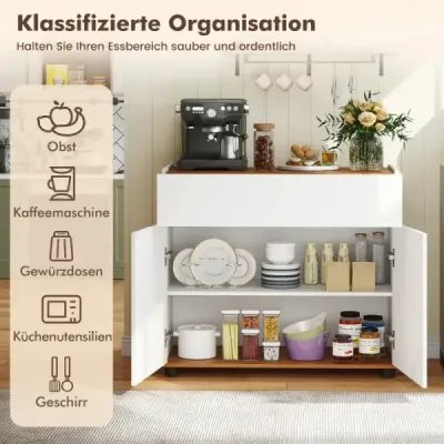 Sideboard Bufet Bowl cu stație de cafea din lemn masă cu 1 sertar și 2 uși albe