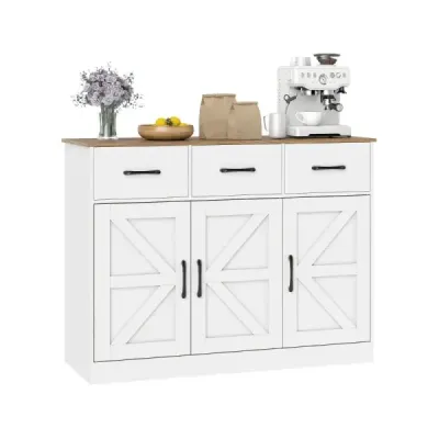 Sideboard cu 3 sertare & 3 usi & worktop & rafturi reglabile Cabinet de bucatarie Alb