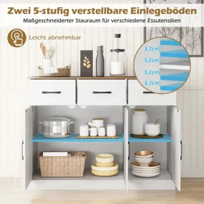 Sideboard cu 3 sertare & 3 usi & worktop & rafturi reglabile Cabinet de bucatarie Alb