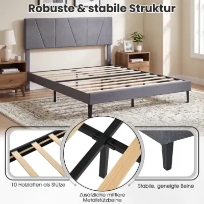 160 x 200 cm cadru dublu pat cu inaltime reglabila casca geometrica cadru pat gri inchis