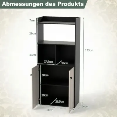 Lookcase cu dublu usi dulap 3 etaje suport stand cu compartimente deschise Negru
