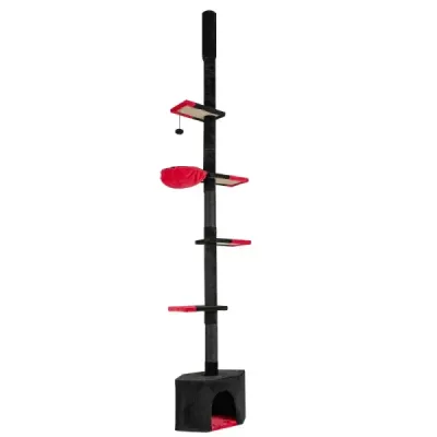 Podeaua la tavan Cat Tree 245-300 cm reglabil 5 etaj zgarieturi copac cu pisica pestera negru