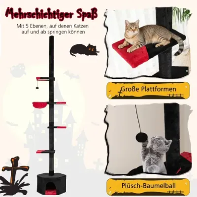 Podeaua la tavan Cat Tree 245-300 cm reglabil 5 etaj zgarieturi copac cu pisica pestera negru