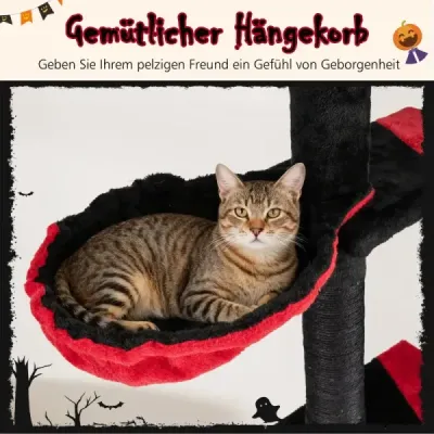 Podeaua la tavan Cat Tree 245-300 cm reglabil 5 etaj zgarieturi copac cu pisica pestera negru