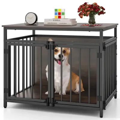 Dog cușcă Mobilă cu 3 uși Cutie pentru câini de lemn Tabel lateral 80 x 60 x 64 cm
