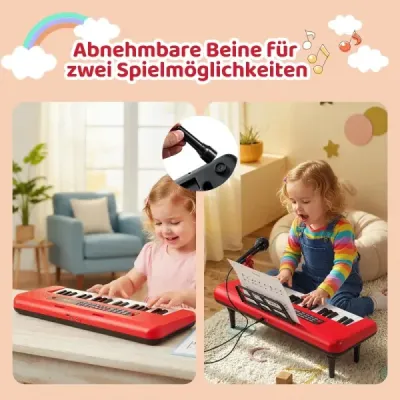 37 Electronic Keys Piano cu Microfon & Standuri muzicale & Picioare detașabile Digital pian Roșu