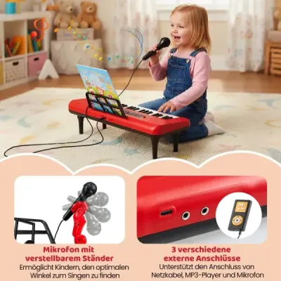 37 Electronic Keys Piano cu Microfon & Standuri muzicale & Picioare detașabile Digital pian Roșu