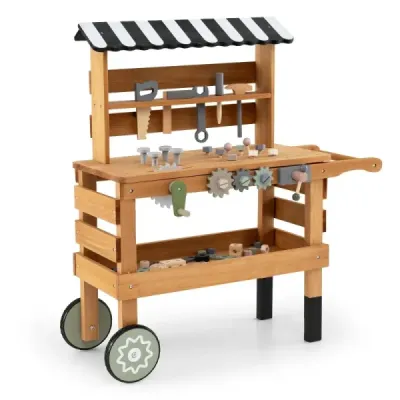 2-in-1 Carucior din lemn & Tool banc Joaca banca cu instrumente realiste Natura