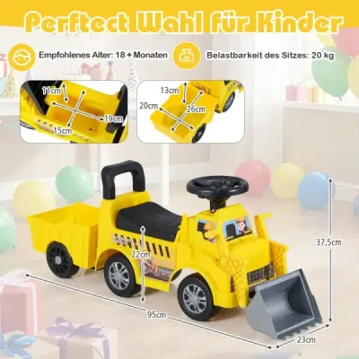 Excavator pentru copii pentru dragarea vehiculului pentru copii cu remorcă detașabilă cu lamă galben