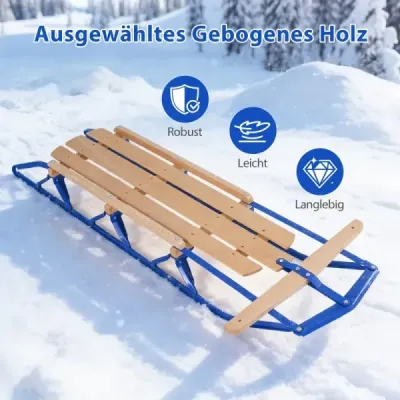 Metal Loop Sleds Steel și lemn Steerable zăpadă alunecare cu direcție Rod albastru