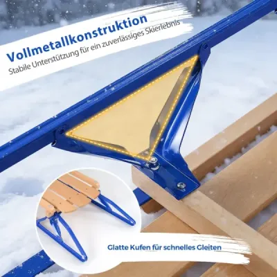 Metal Loop Sleds Steel și lemn Steerable zăpadă alunecare cu direcție Rod albastru