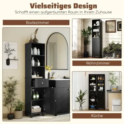 172 cm baie dulap baie ingusta cu 3 rafturi deschise 1 sertar 1 usa negru