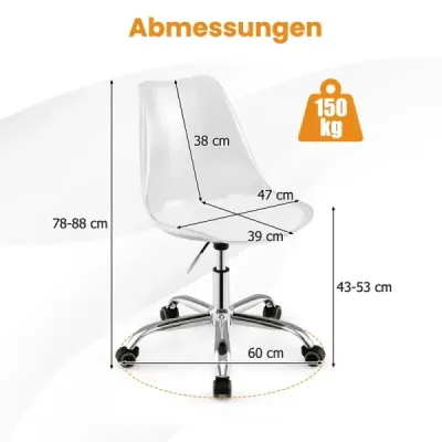 Scaun de birou transparent cu role Scaun de birou rotativ Scaun de calculator reglabil înalt