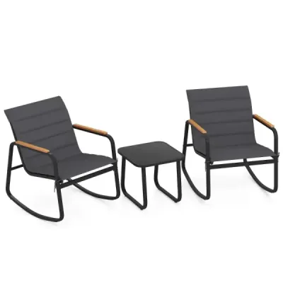 Set mobilier balcon mobilier gradina mobilier 2 scaune leagan cu cotiere de masa si perna din WPC Grey