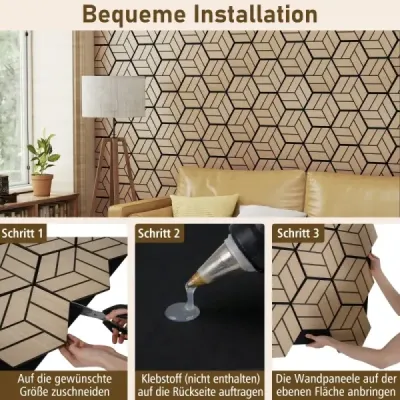 4 panouri acustice pentru pereți cu 9 panouri din lemn hexagonal