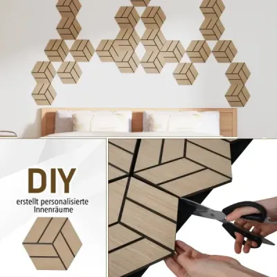 4 panouri acustice pentru pereți cu 9 panouri din lemn hexagonal