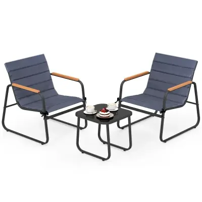 Set bistro 3 piese pentru terasa in aer liber grup embossing cu tapiterie & sticla-couch masa negru