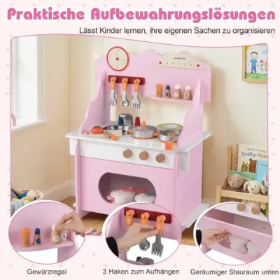 Copii juca bucatarie cu accesorii complete Dollskin cu ceas & Herd & Spice Rack Rosa